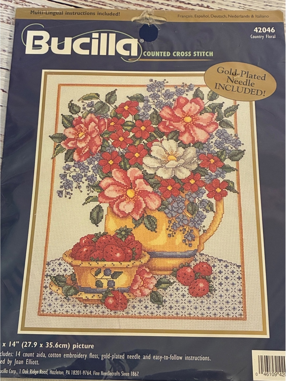 New Vintage Bucilla Country Floral Counted Cross Stitch Kit 42046